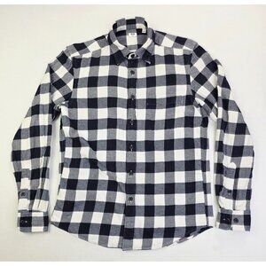 Uniqlo Size XS Mens Navy White Check Flannel Long Sleeve Pocket Cotton Shirt
